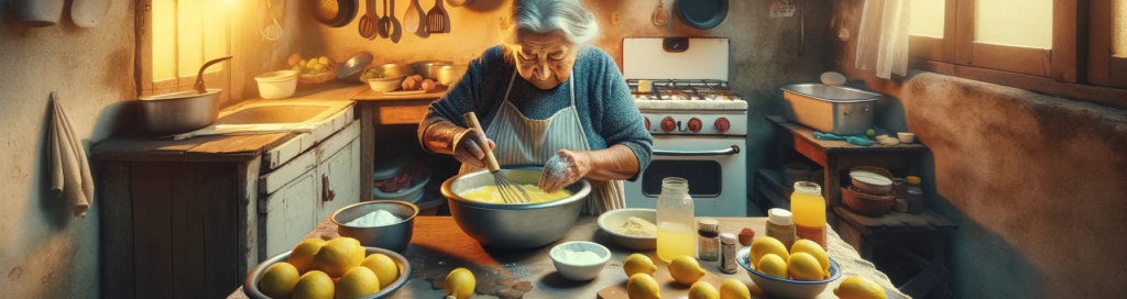 abuela chilena haciendo queque de limon