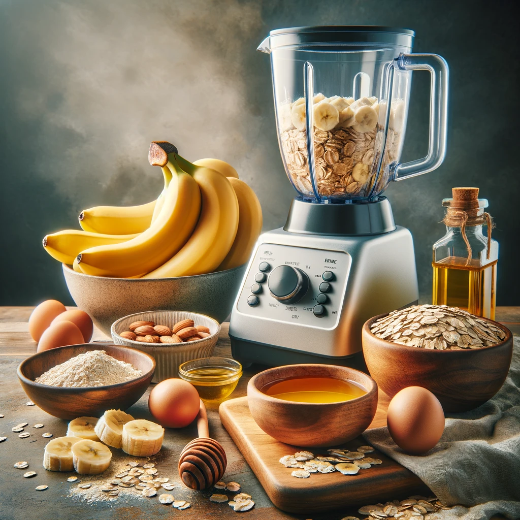 queque de platano y avena en licuadora